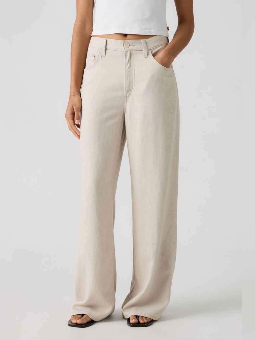 levis beige cinch wide leg jeans